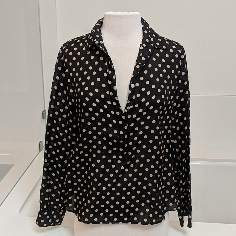 JCrew popover blouse black with gold dots size 6